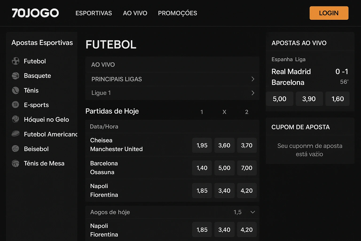 Aposte em apostas esportivas no cassino online 70JOGO